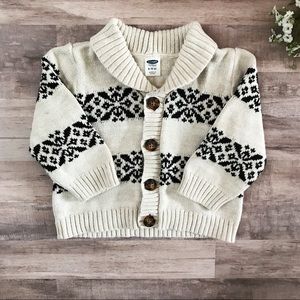 Unisex Black and Grey Striped Button Sweater